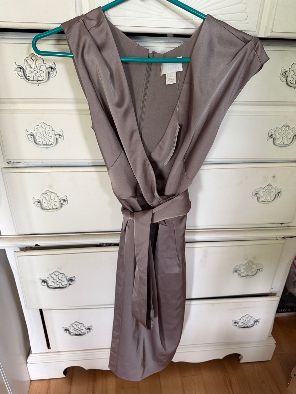 J. Crew Taupe Satin Wrap Dress